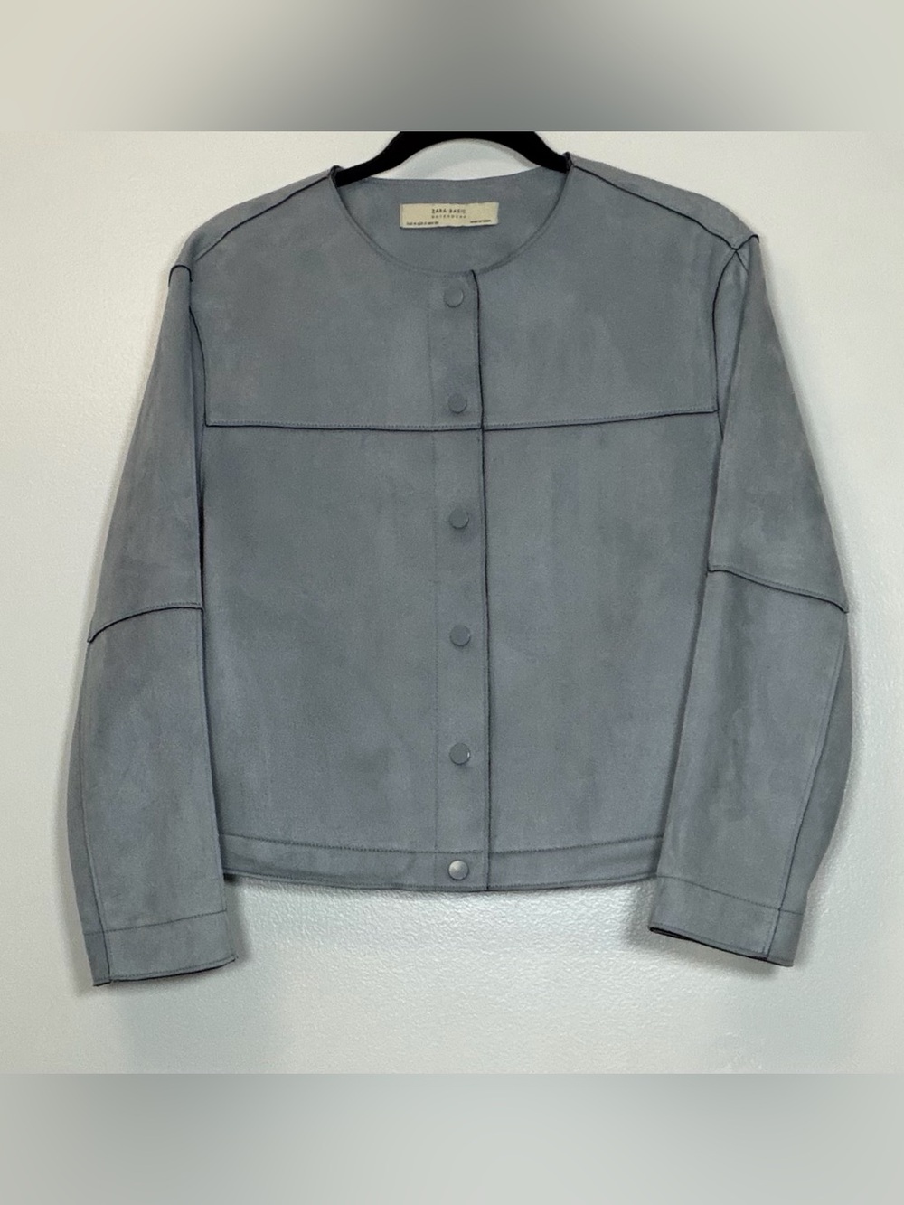 Zara Light Gray/Blue Faux Suede-Style Snap-Front Jacket